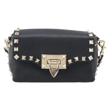 Valentino Garavani Rockstud Flip Lock Flap Leather, Black, Leather, Handbag