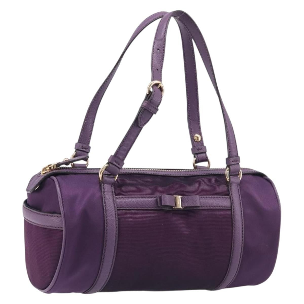 Salvatore Ferragamo Vara Bow Cylinder Bag Nylon, Purple, Nylon, Shoulder Bag
