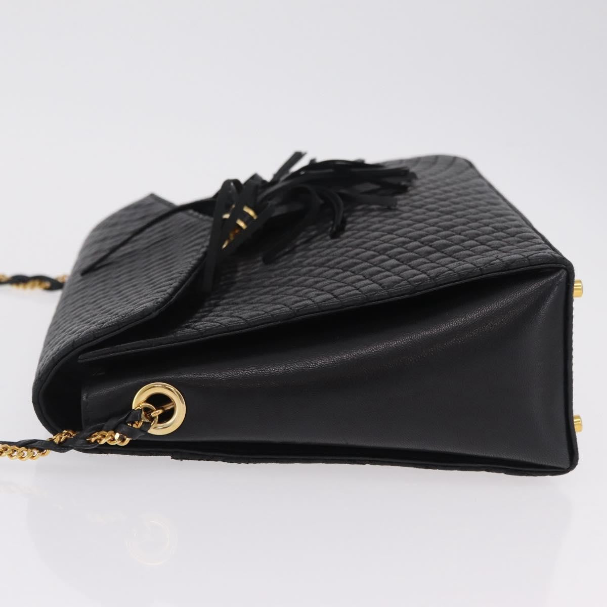 Bally Vintage Chain Quilted Leather, Black, Leather, Shoulder Bag