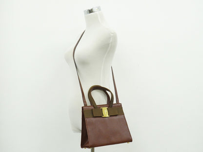 Salvatore Ferragamo Convertible Vara Bow Tote Leather, Brown, Leather, Handbag