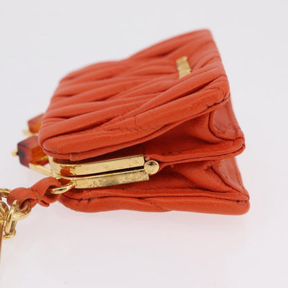 Miu Miu Sword wallet Charm Leather Matelasse, Orange, Leather, Crossbody Bag