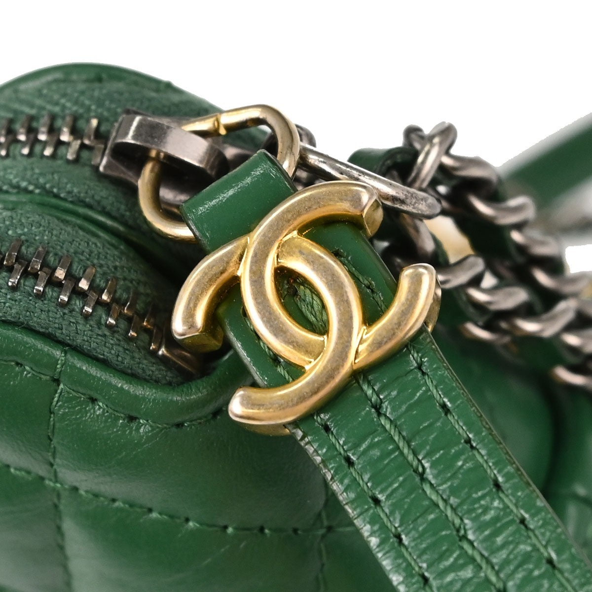 Chanel Gabrielle Double Zip Clutch with Chain Quilted Goatskin and Patent, Green, Leather, Clutch