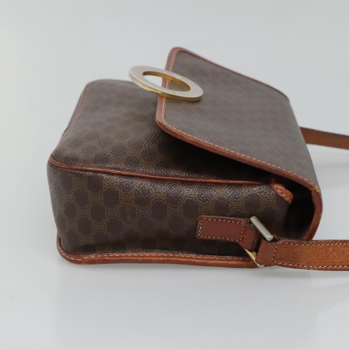 Celine Vintage Macadam Circle Logo Canvas and Leather, Brown, Canvas, Shoulder Bag