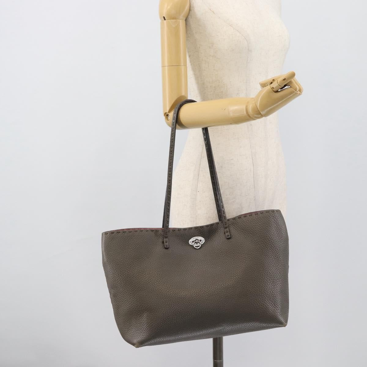 Fendi Selleria Carla Leather, Gray, Leather, Tote Bag