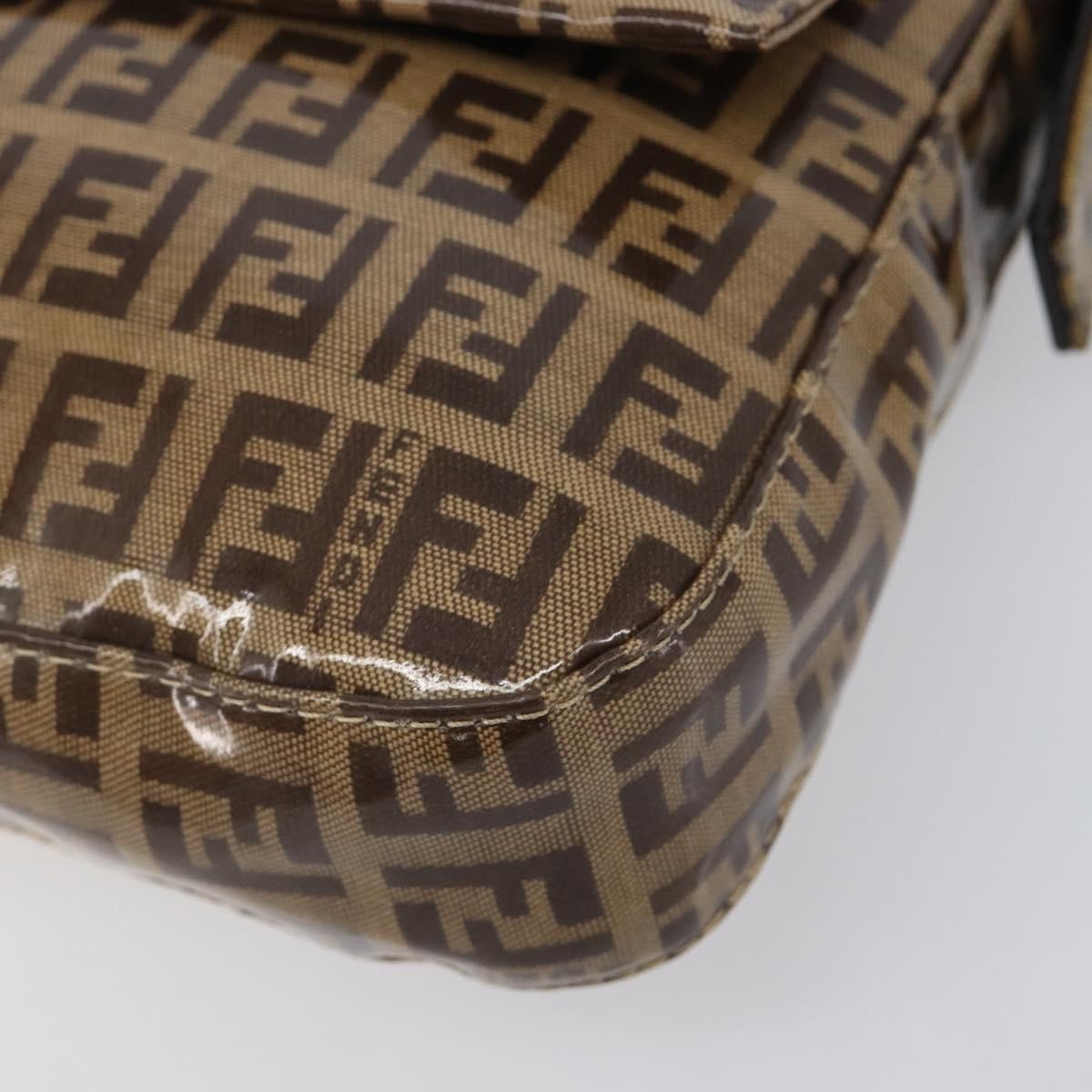 Fendi Mamma Baguette Zucca patent leather, Beige, Canvas, Shoulder Bag
