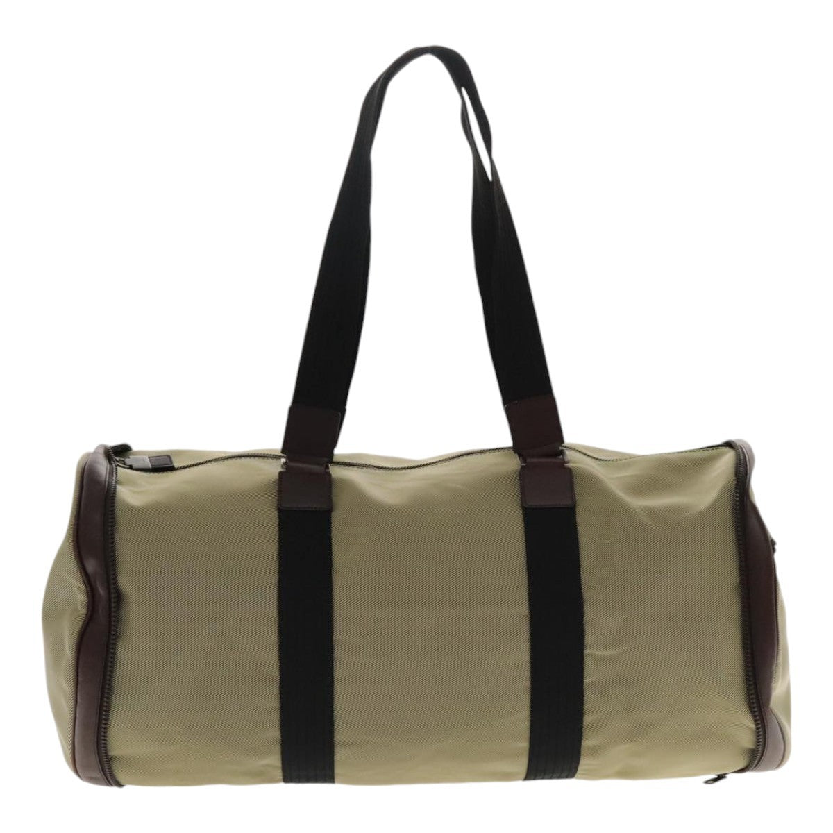Salvatore Ferragamo Boston Leather, Beige, Canvas, Handbag