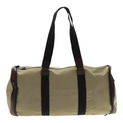 Salvatore Ferragamo Boston Leather, Beige, Canvas, Handbag