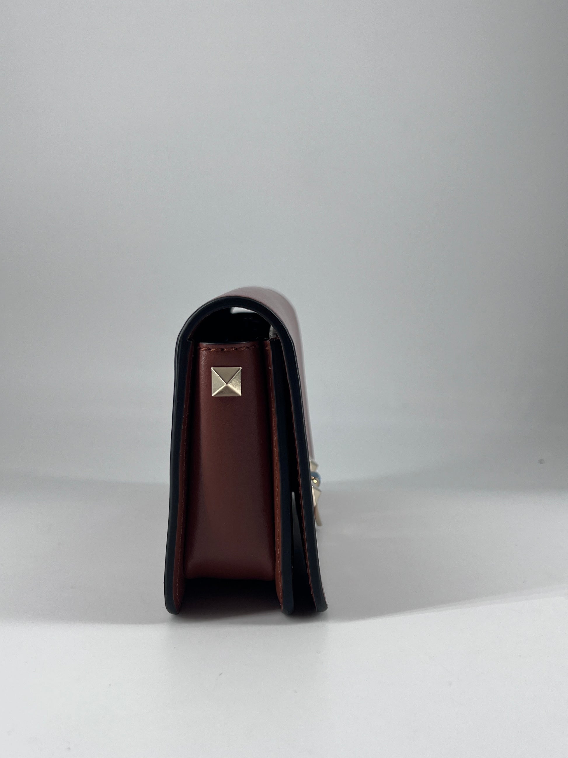 Valentino Garavani Rockstud Flip Lock Flap Bag Leather, BROWN, LEATHER, Handbag