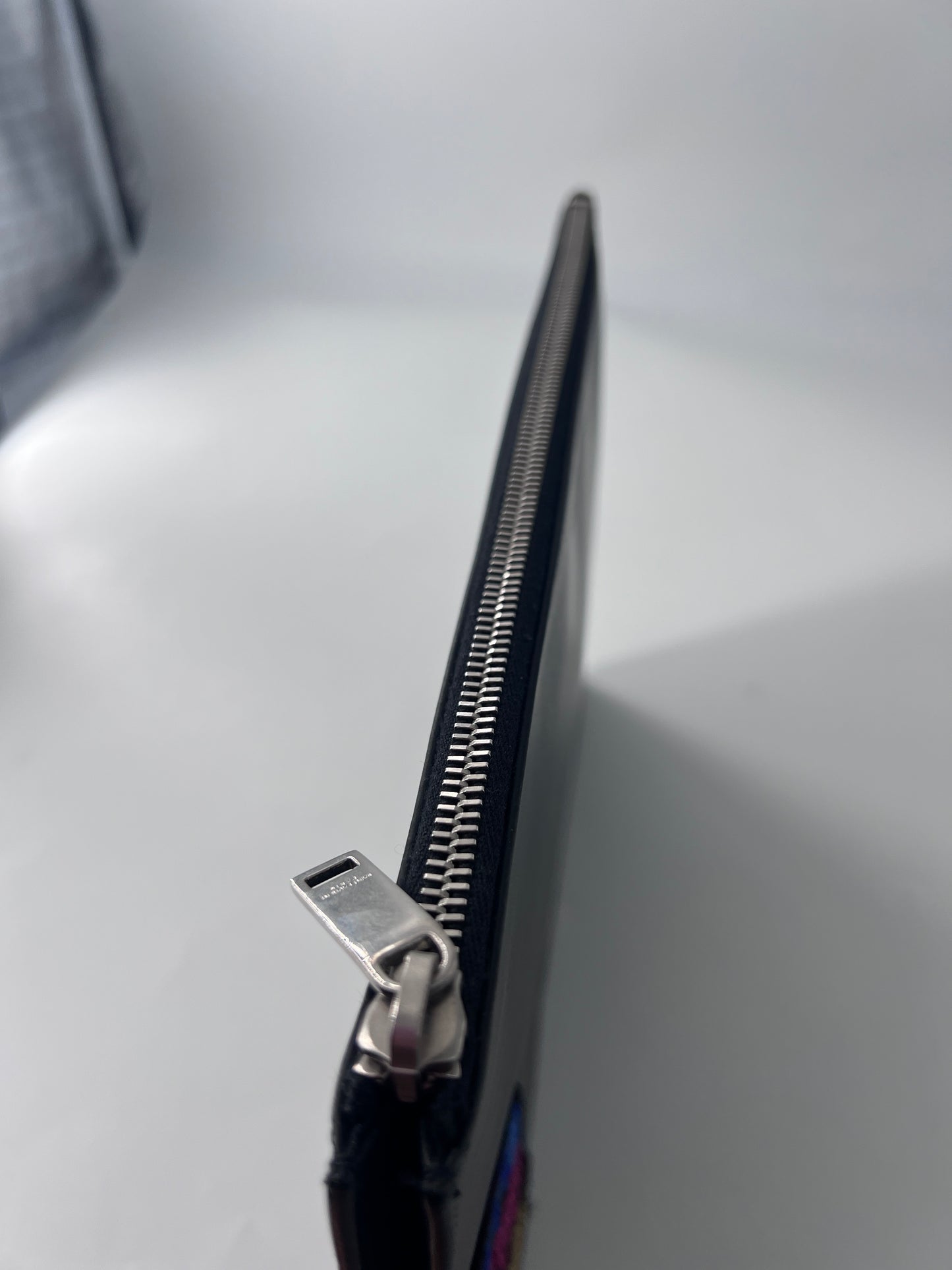 Saint Laurent Zip Pouch Leather, BLACK, LEATHER, Clutche & pouche