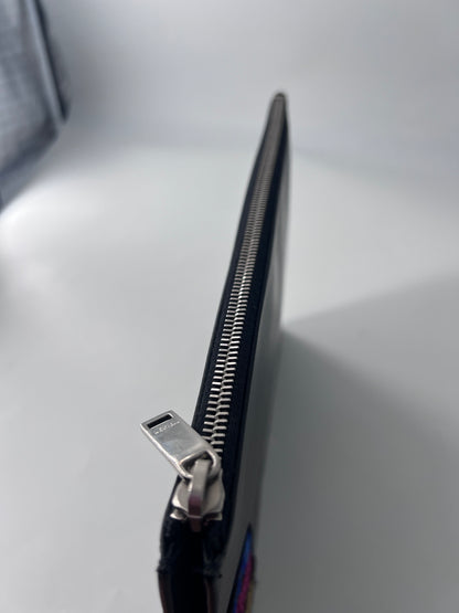 Saint Laurent Zip Pouch Leather, BLACK, LEATHER, Clutche & pouche