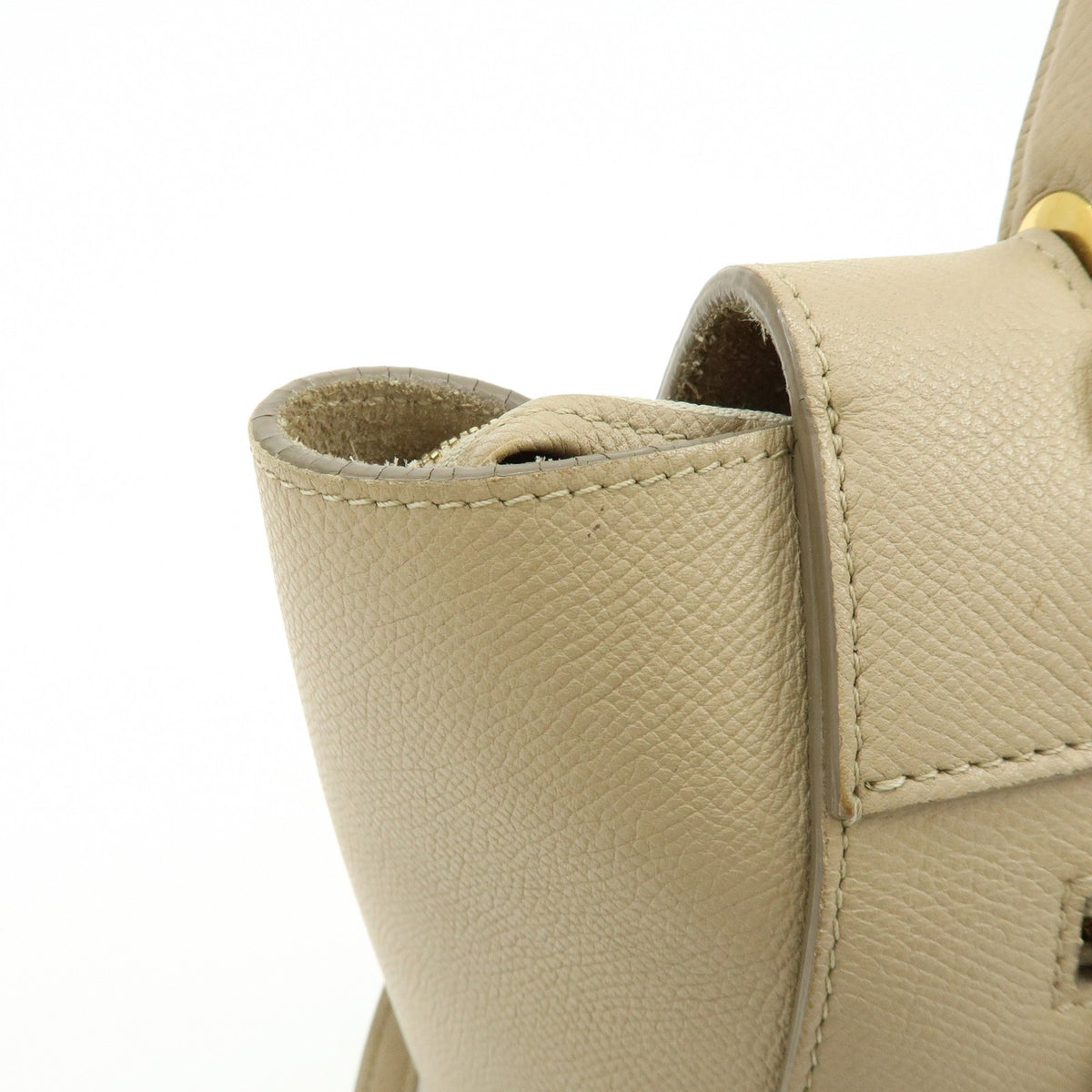 Celine Belt Textured Leather, Beige, Leather, Handbag