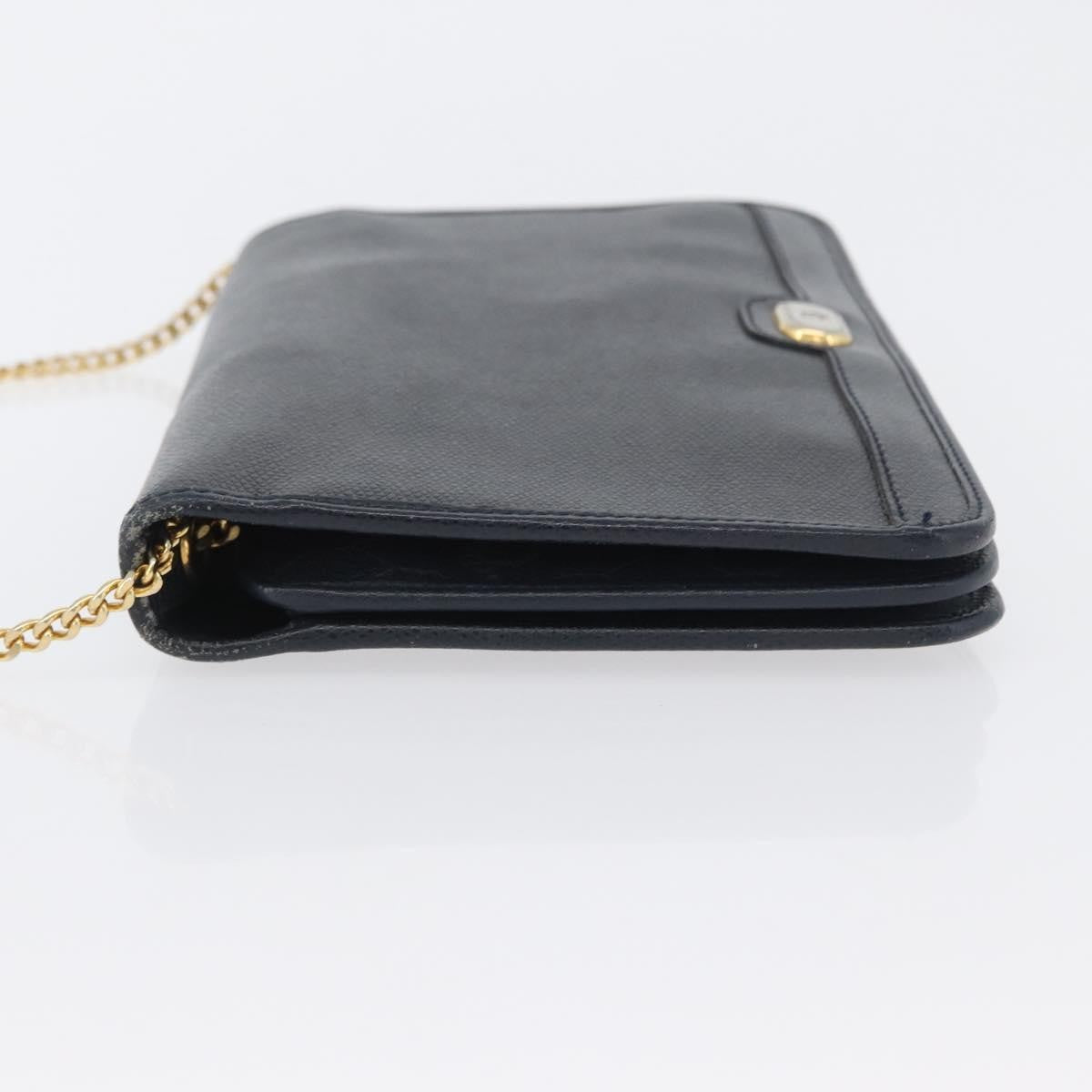 Christian Dior Vintage Chain Flap Leather, Navy, Leather, Shoulder Bag
