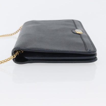 Christian Dior Vintage Chain Flap Leather, Navy, Leather, Shoulder Bag