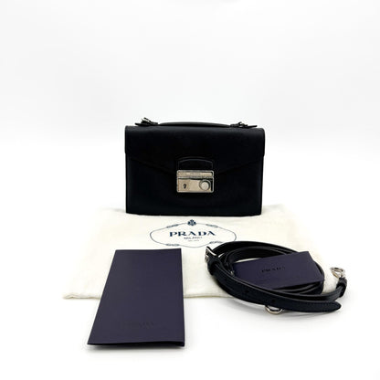 Prada Convertible Sound Vernice Saffiano Leather, Black, Leather, Handbag