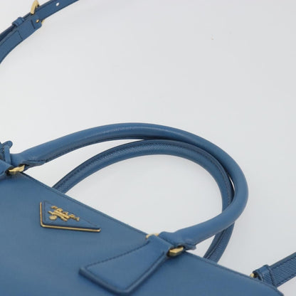 Prada Double Zip Lux Tote Saffiano Leather, Blue, Leather, Handbag