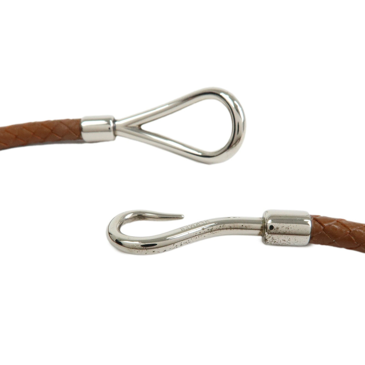 Hermes Jumbo Hook Double Tour Leather and Metal, Brown, Leather, Bracelet