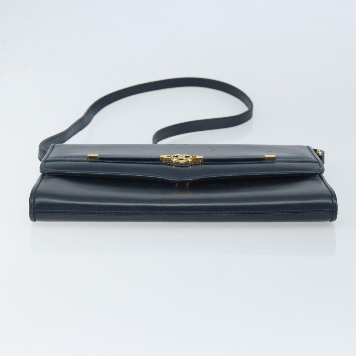 Gucci Vintage Interlocking G Flap Leather, Navy, Leather, Shoulder Bag