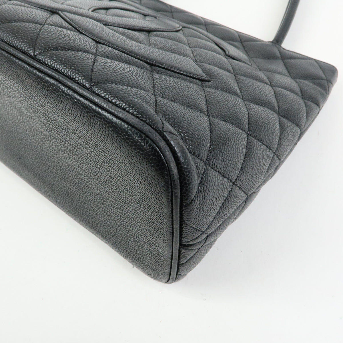 Chanel Medallion Quilted Caviar, Black, Leather, Tote Bag