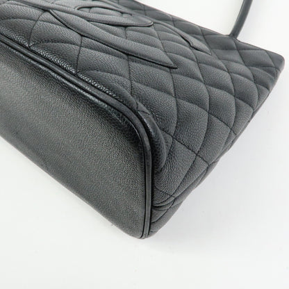 Chanel Medallion Quilted Caviar, Black, Leather, Tote Bag