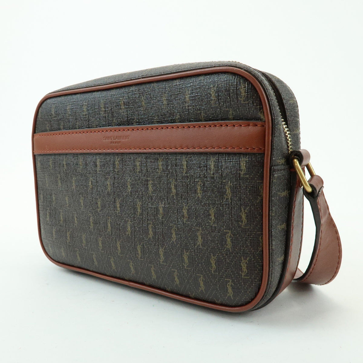 Saint Laurent Le Monogramme Camera Monogram All Over Coated Canvas and Leather, Brown, Canvas, Handbag