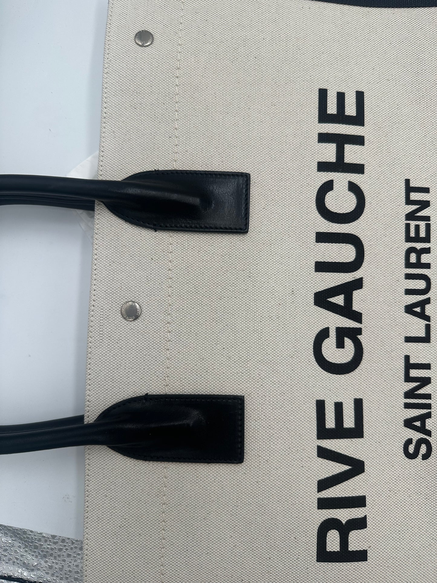 Saint Laurent Rive Gauche Shopper Tote Canvas, White, Canvas, Tote Bag
