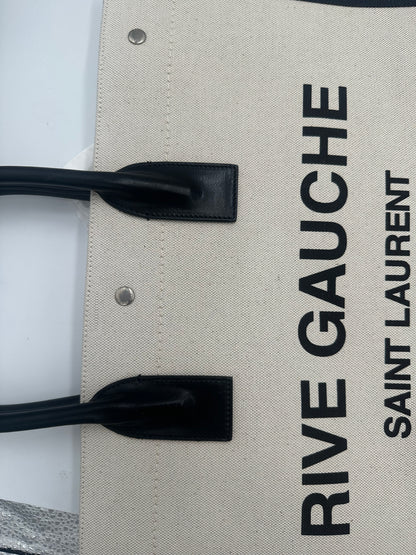 Saint Laurent Rive Gauche Shopper Tote Canvas, White, Canvas, Tote Bag