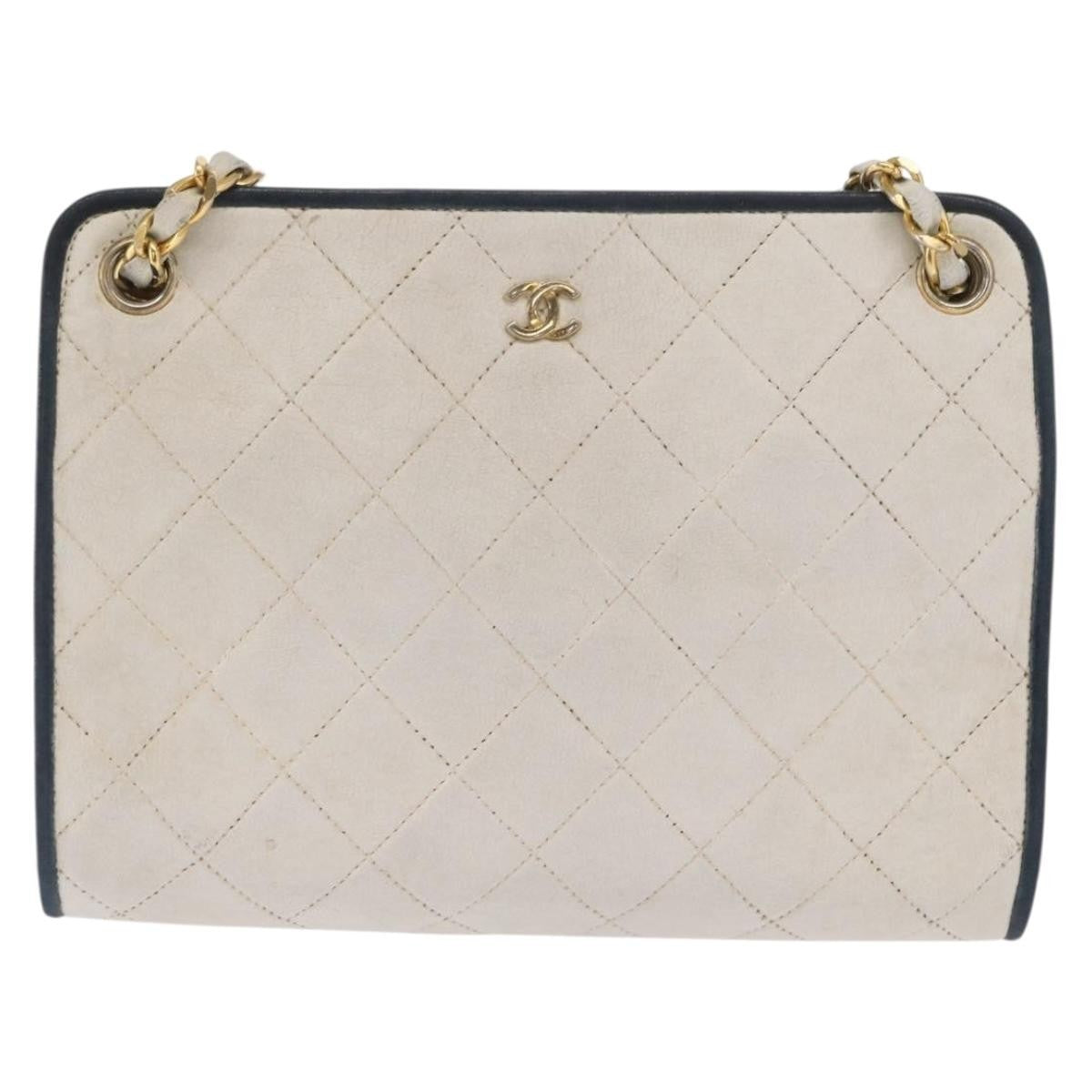 Chanel Chain Leather, White, Leather, Shoulder Bag