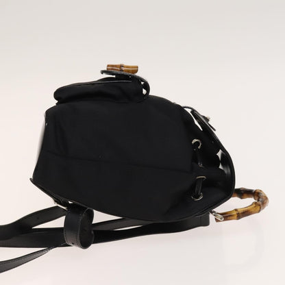 Gucci Vintage Bamboo Nylon and Patent Leather, Black, Nylon, Backpack