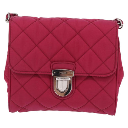 Prada Pushlock Chain Flap Quilted Tessuto, Pink, Nylon, Handbag