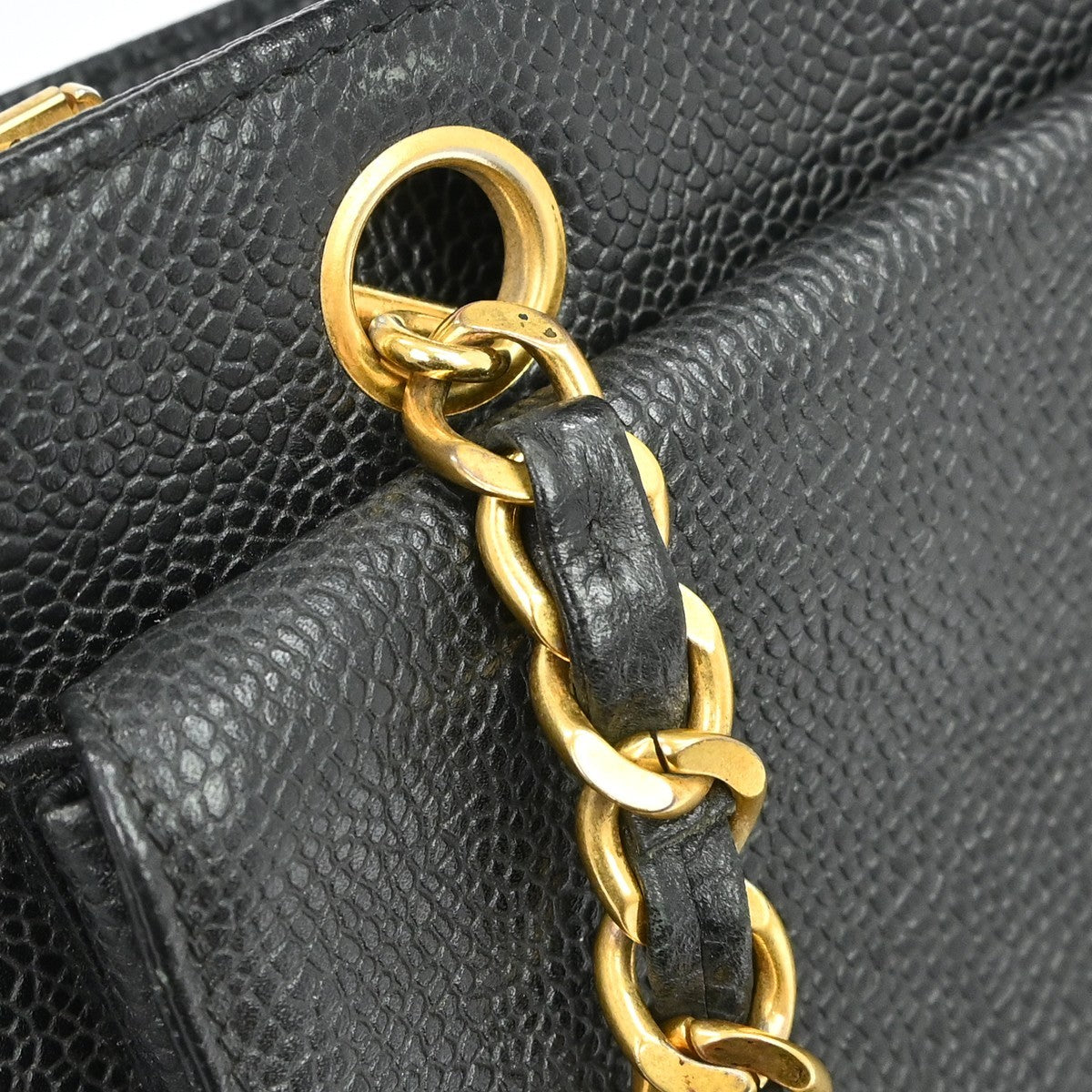 Chanel Vintage Front Pocket Caviar, Black, Leather, Tote Bag