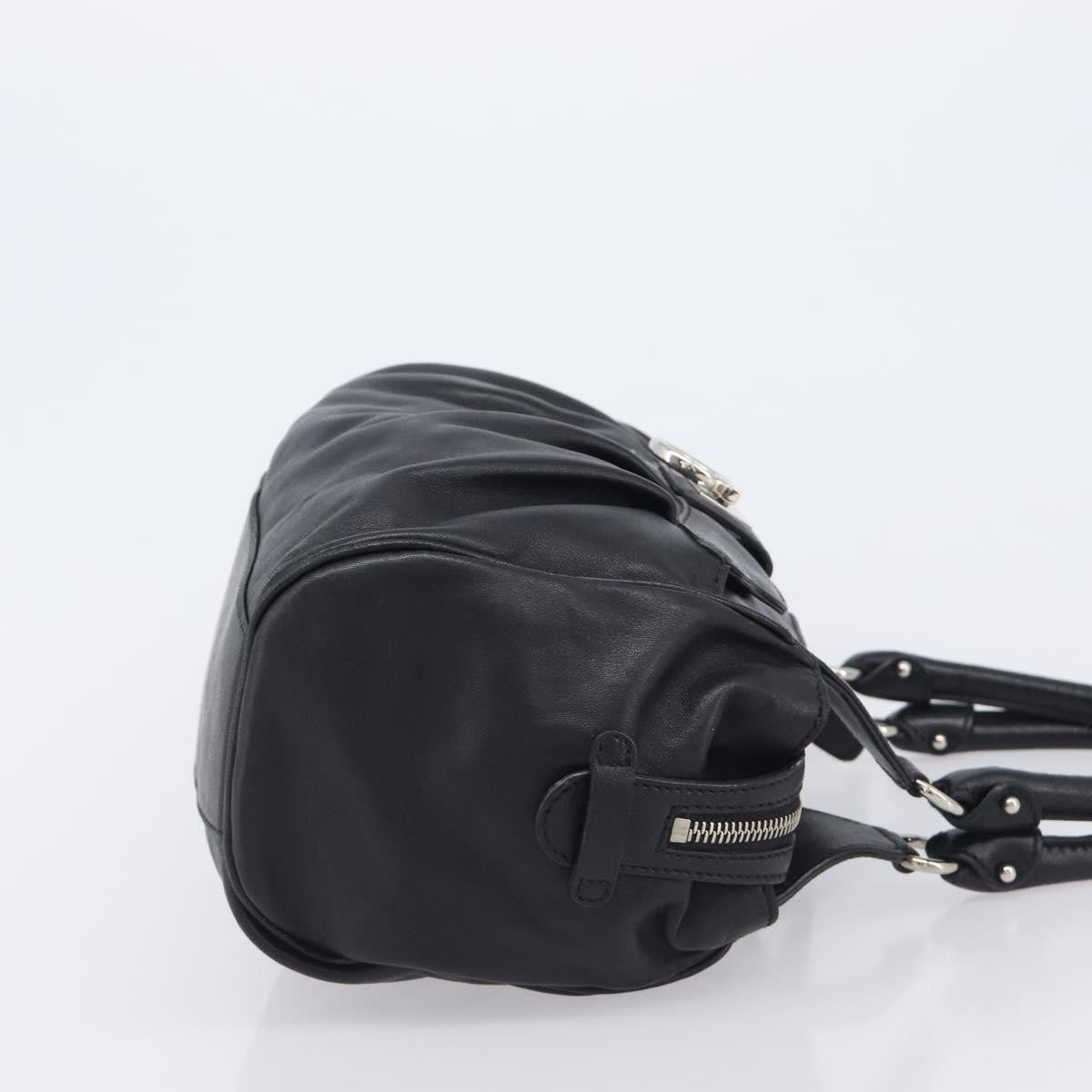 Salvatore Ferragamo Gancini Leather, Black, Leather, Handbag