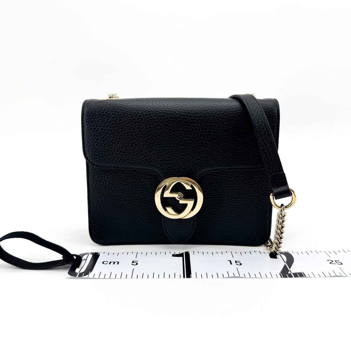 Gucci Interlocking Leather, Black, Leather, Shoulder Bag