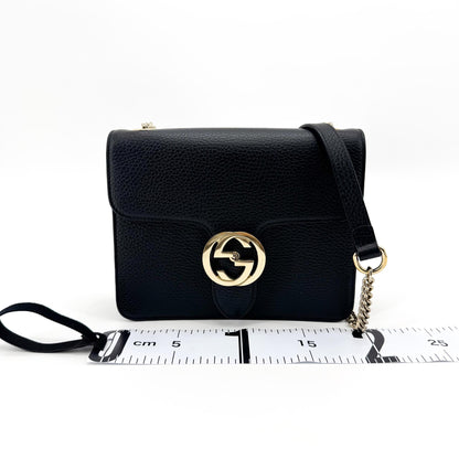 Gucci Interlocking Leather, Black, Leather, Shoulder Bag