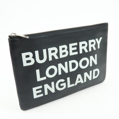 Burberry Logo Zip Printed Leather, Black, Leather, Clutch
