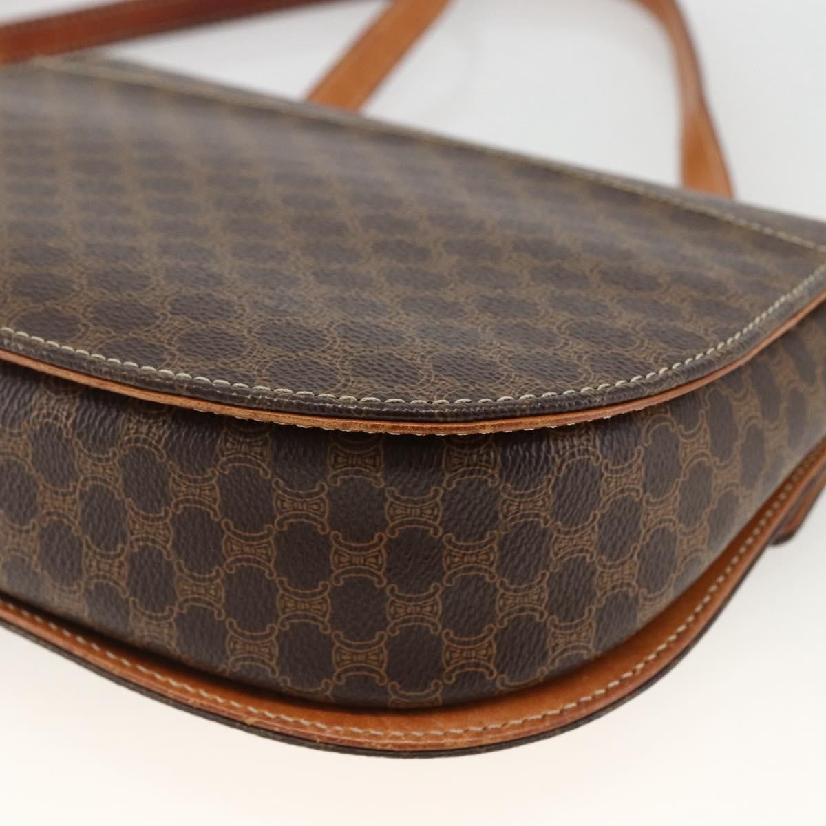 Celine Vintage Macadam Canvas and Leather, Brown, Canvas, Handbag