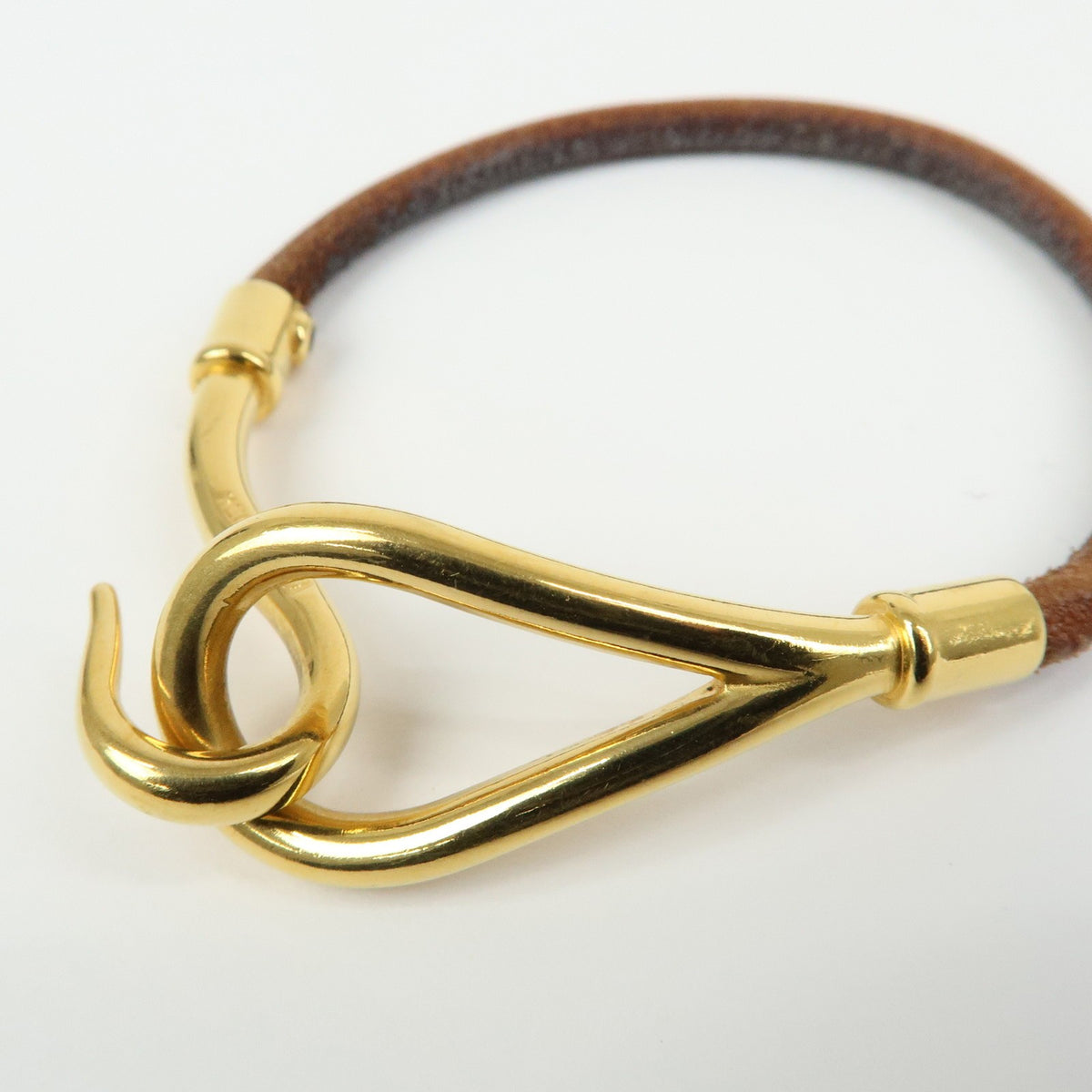 Hermes Jumbo Hook Braided Leather and Metal, Brown, Leather, Bracelet