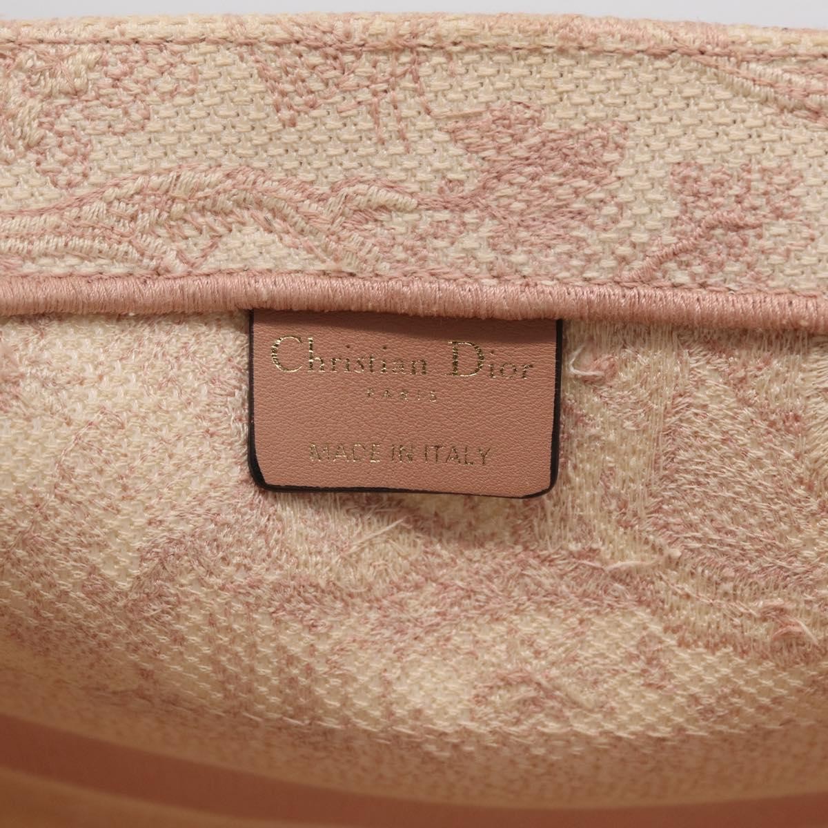 Christian Dior Book Embroidered Canvas, Pink, Canvas, Tote Bag