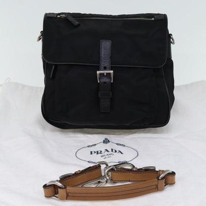 Prada Buckle Messenger Tessuto, Black, Nylon, Shoulder Bag
