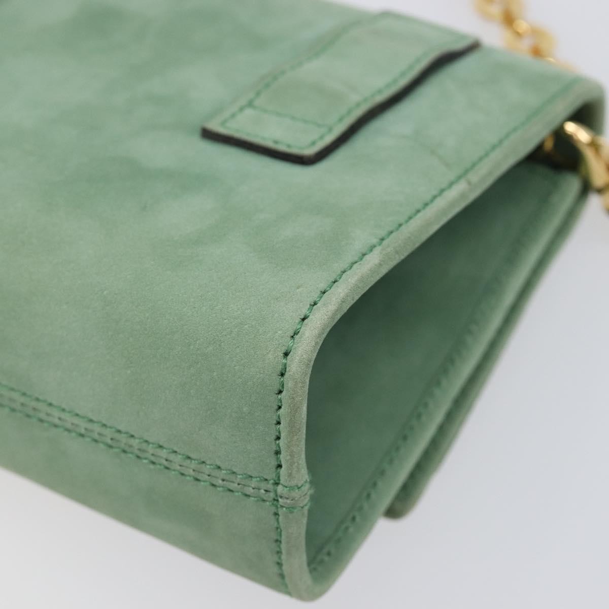 Salvatore Ferragamo Vala Chain Suede, Green, Suede, Shoulder Bag