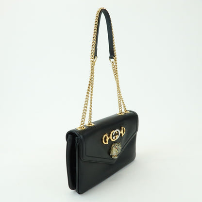 Gucci Rajah Chain Leather, Black, Leather, Tote Bag