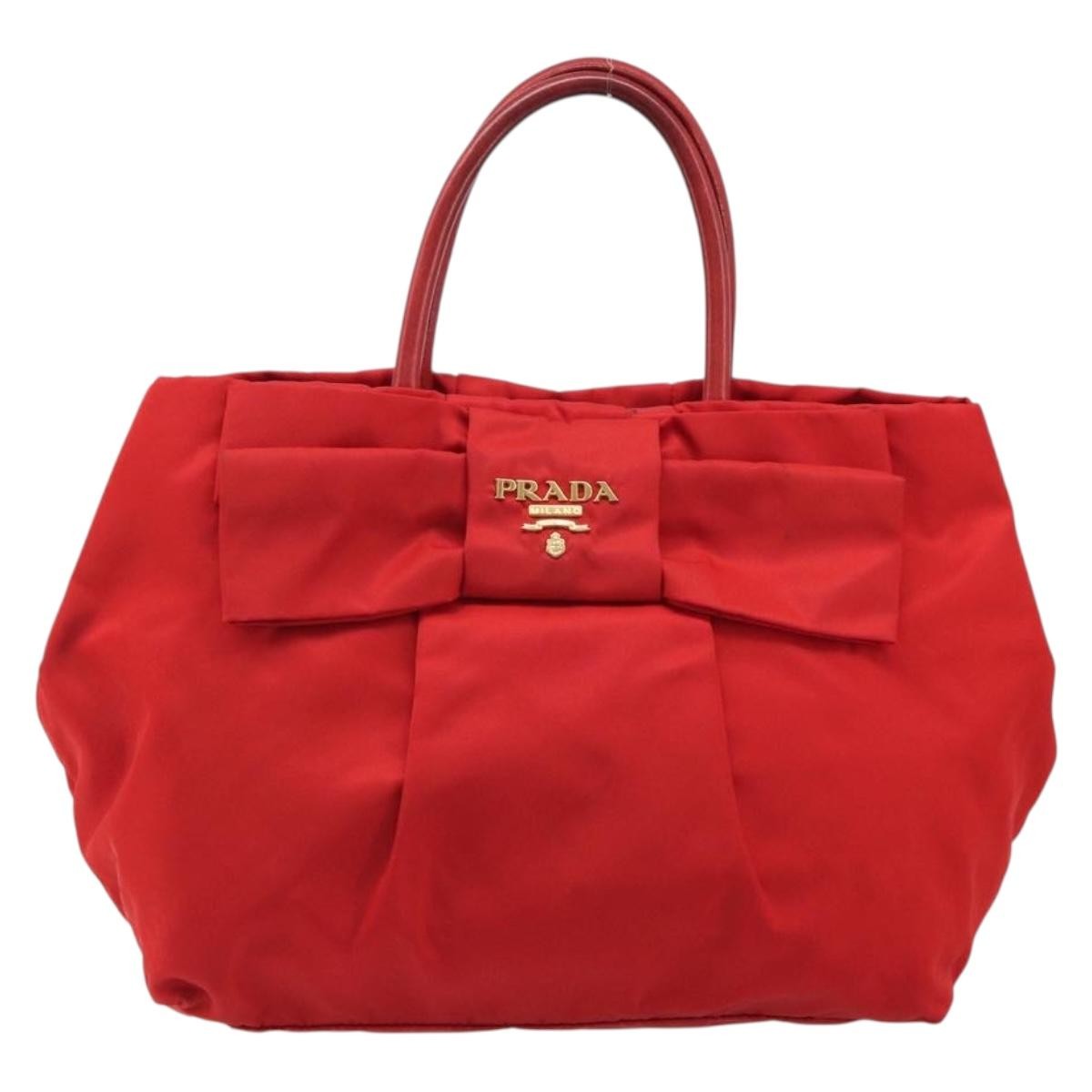 Prada Bow Tote Tessuto with Leather, Red, Nylon, Tote Bag