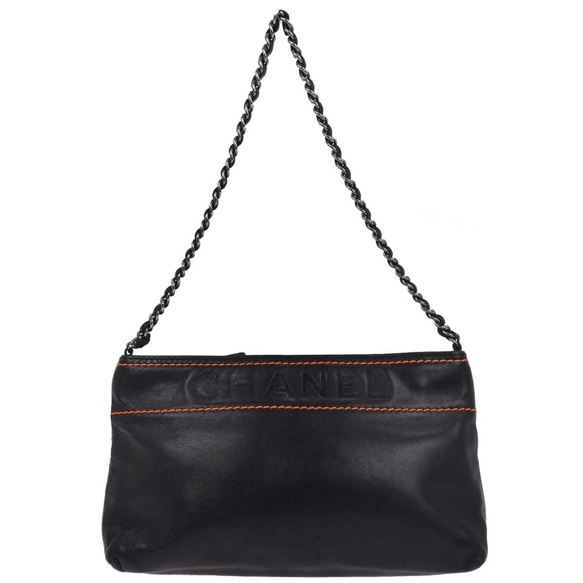 Chanel Lax Pochette Leather, Black, Leather, Clutch
