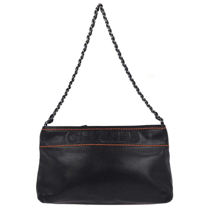 Chanel Lax Pochette Leather, Black, Leather, Clutch