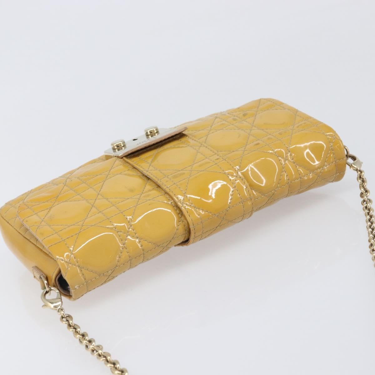 Christian Dior New Lock Cannage Quilt Patent, Yellow, Patent Leather, Clutch