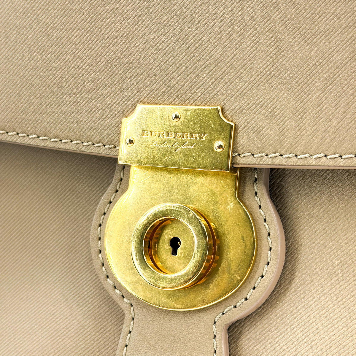 Burberry DK88 Top Handle Leather, Beige, Leather, Handbag