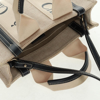 Chloe Woody Convertible Canvas with Leather, Beige, Canvas, Tote Bag