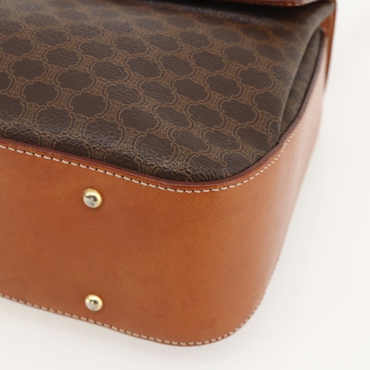 Celine Vintage Convertible Top Handle Macadam Coated Canvas, Brown, PVC, Handbag