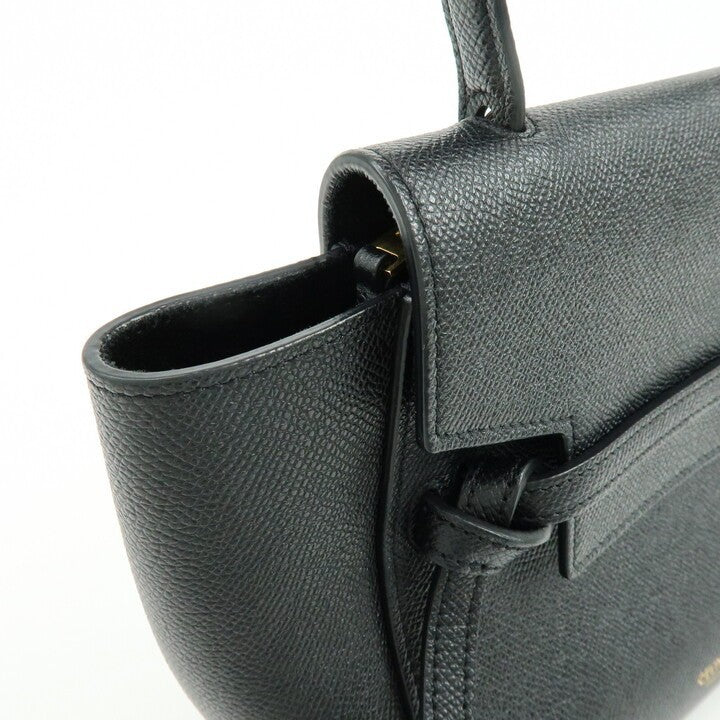 Celine Belt Textured Leather, Black, Leather, Handbag