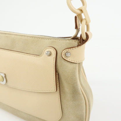 Salvatore Ferragamo Gancini Suede, Beige, Suede, Crossbody Bag
