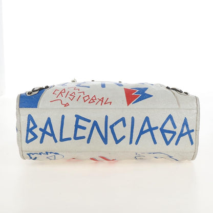 Balenciaga City Graffiti Classic Studs Leather, White, Leather, Handbag